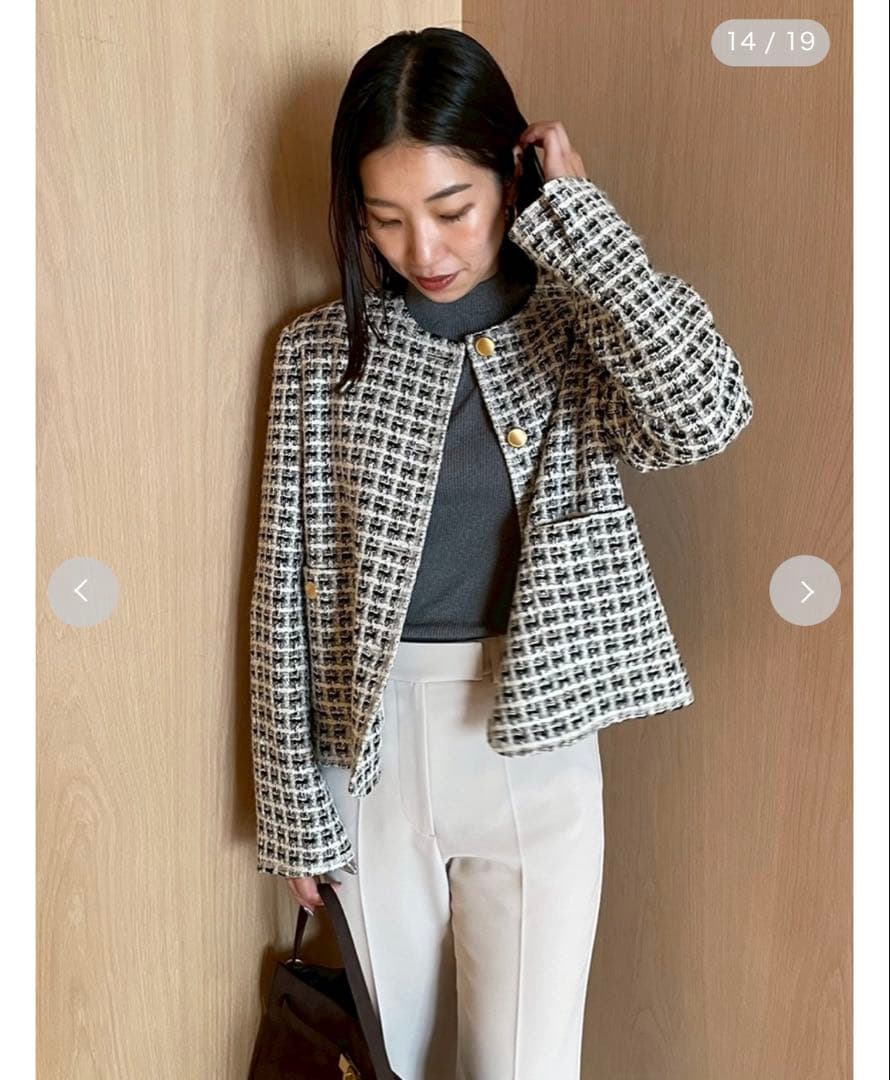 ミラオーウェン　金釦パッチポケットコンパクトツィードジャケット