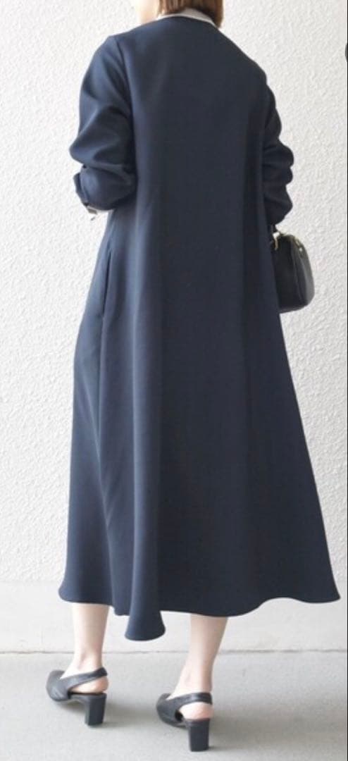 SHIPS any ダブルクロス Aライン シャツワンピース　ネイビー