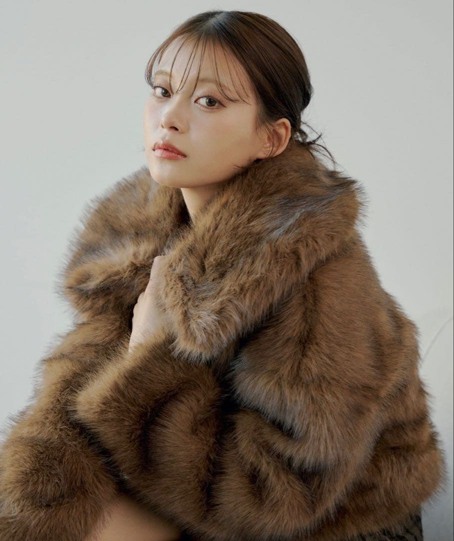 ブラウンファーコート フード付き