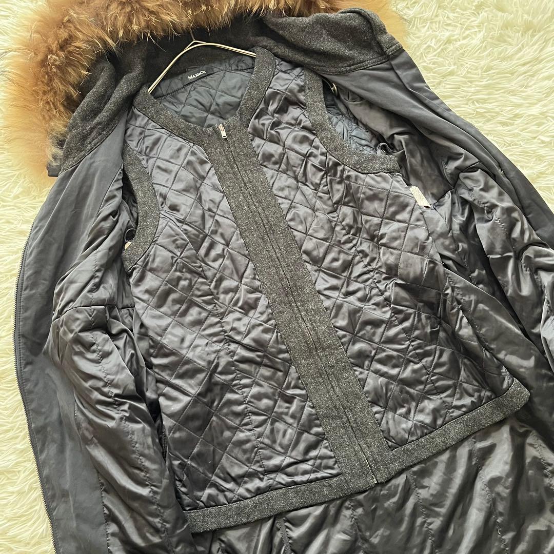 【美品】マックスマーラ ロング中綿コート ファー フード ライナーベスト付き M