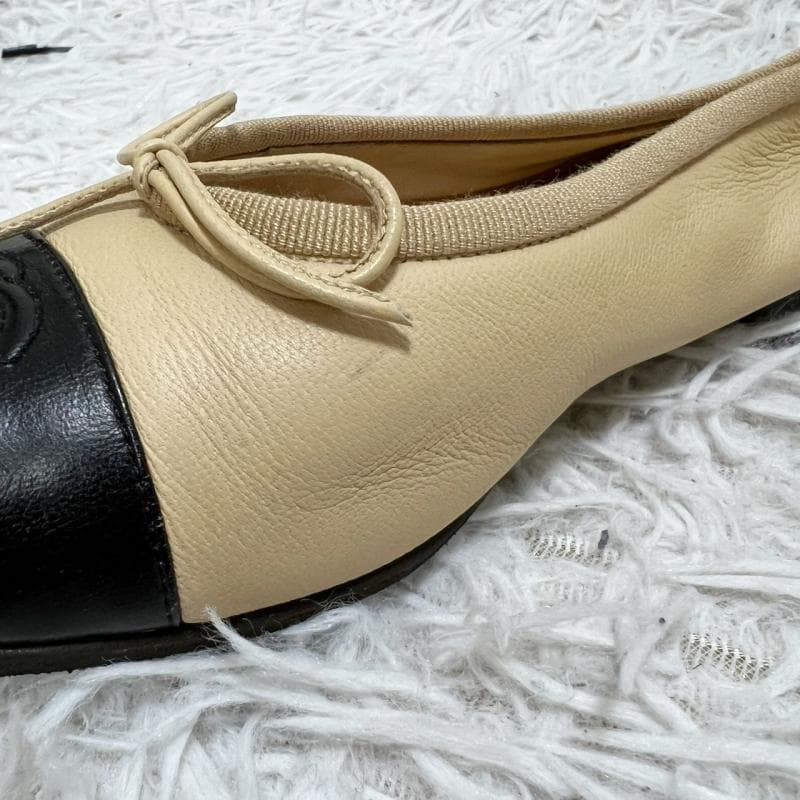 CHANEL バレエシューズ レザー ベージュ ココマーク フラットパンプス