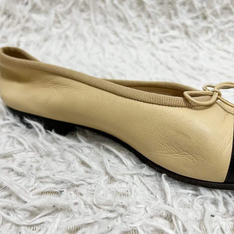 CHANEL バレエシューズ レザー ベージュ ココマーク フラットパンプス