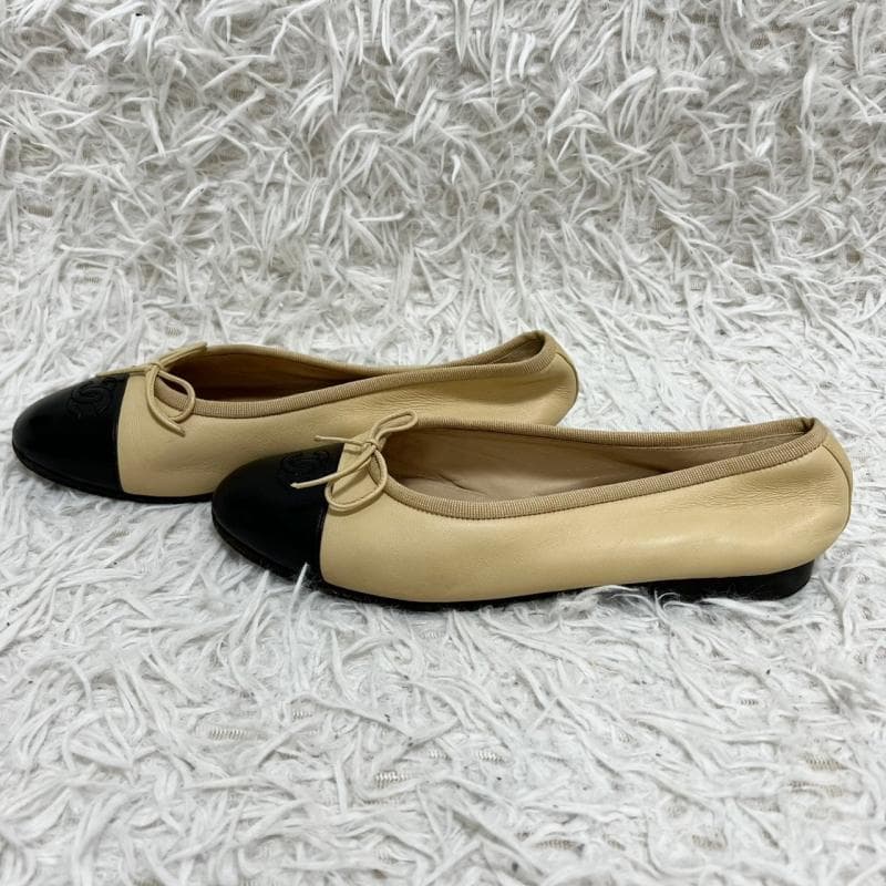 CHANEL バレエシューズ レザー ベージュ ココマーク フラットパンプス