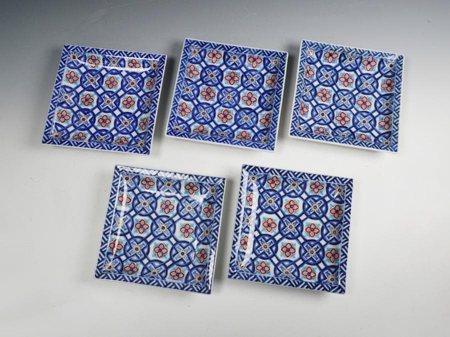 だ*ぱ様 香蘭社 染錦古代鍋島模様 銘々皿 五客