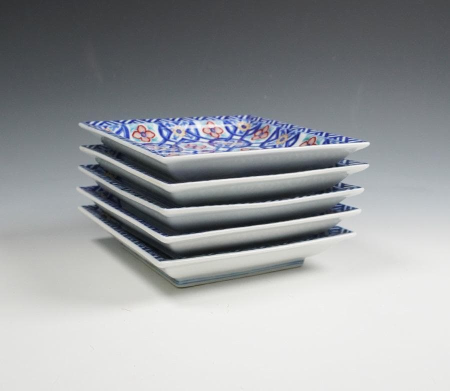 だ*ぱ様 香蘭社 染錦古代鍋島模様 銘々皿 五客