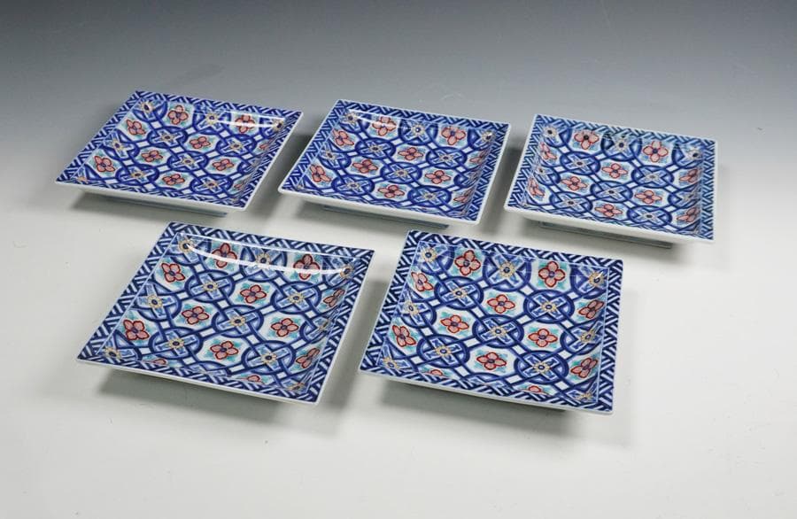 だ*ぱ様 香蘭社 染錦古代鍋島模様 銘々皿 五客