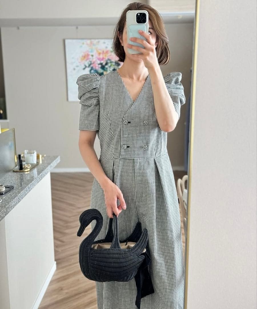 新品　seventen ダブルボタンオールインワン(ギンガム)