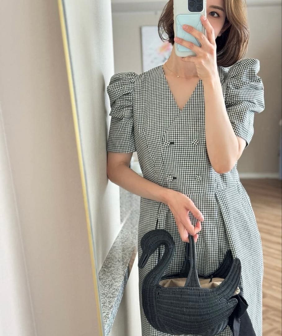 新品　seventen ダブルボタンオールインワン(ギンガム)