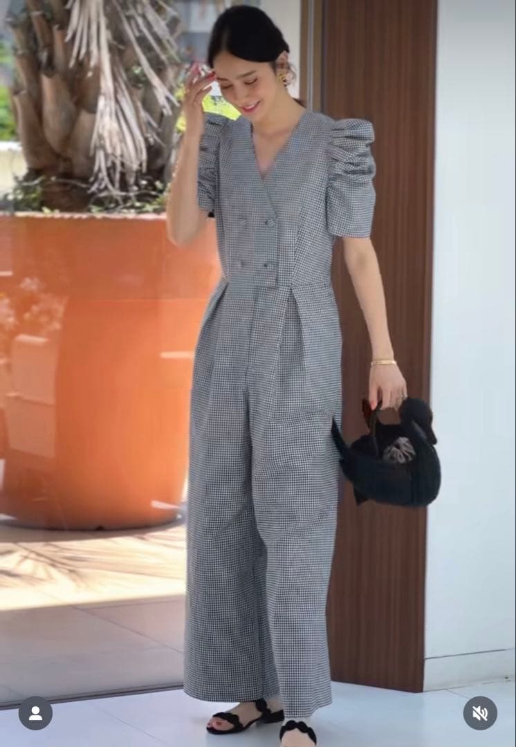 新品　seventen ダブルボタンオールインワン(ギンガム)