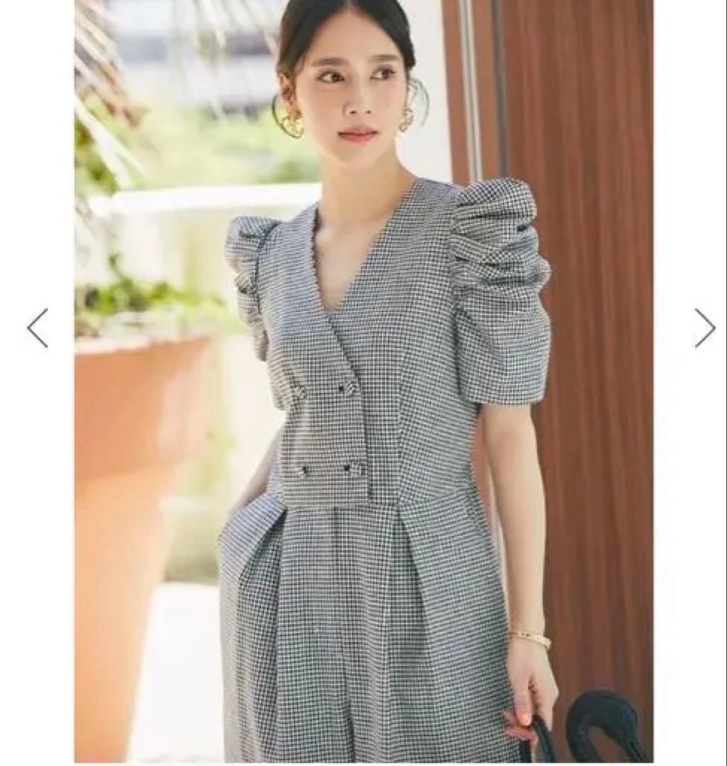 新品　seventen ダブルボタンオールインワン(ギンガム)