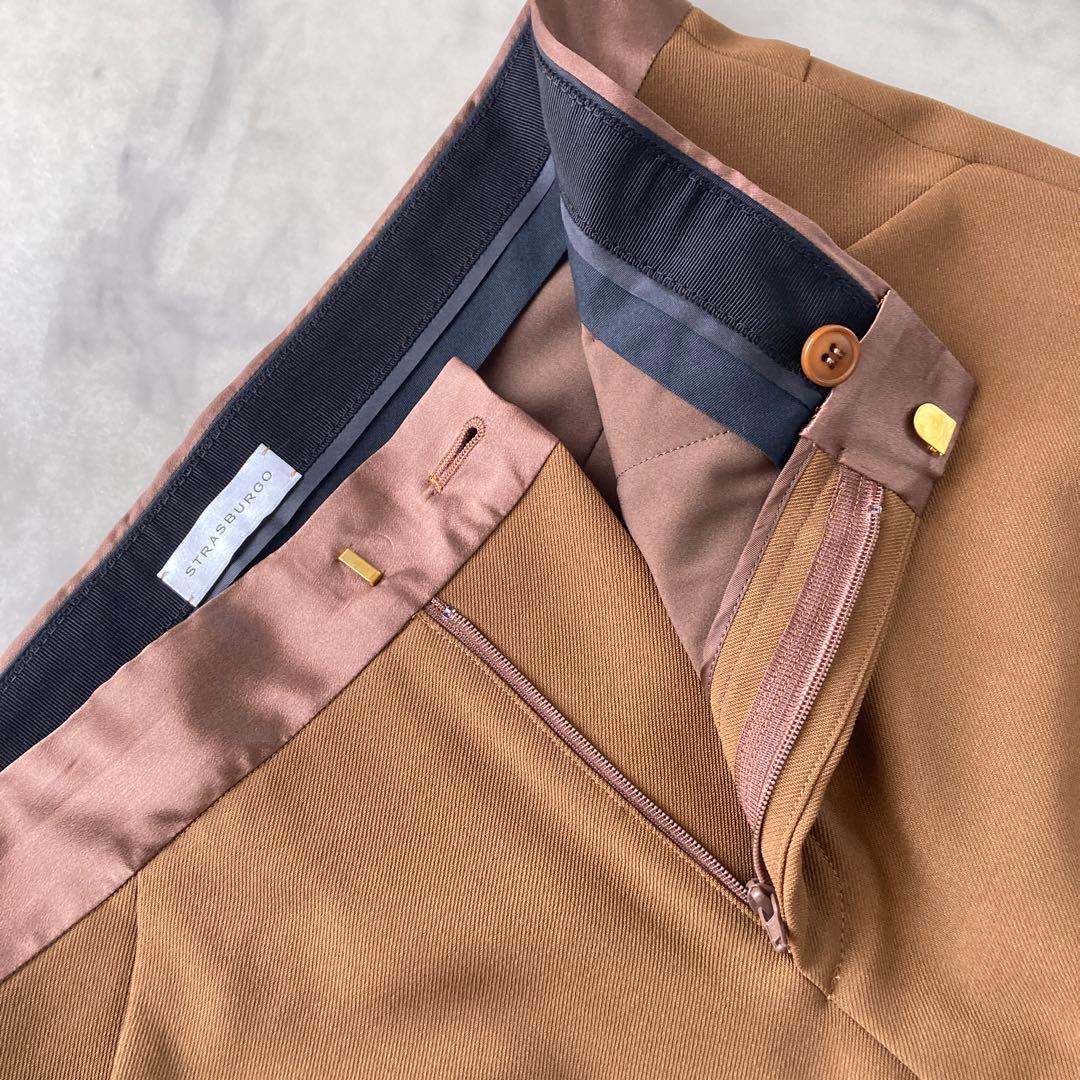 【新品未使用】定価8万円STRASBURGOブラウン サテンウエストパンツ