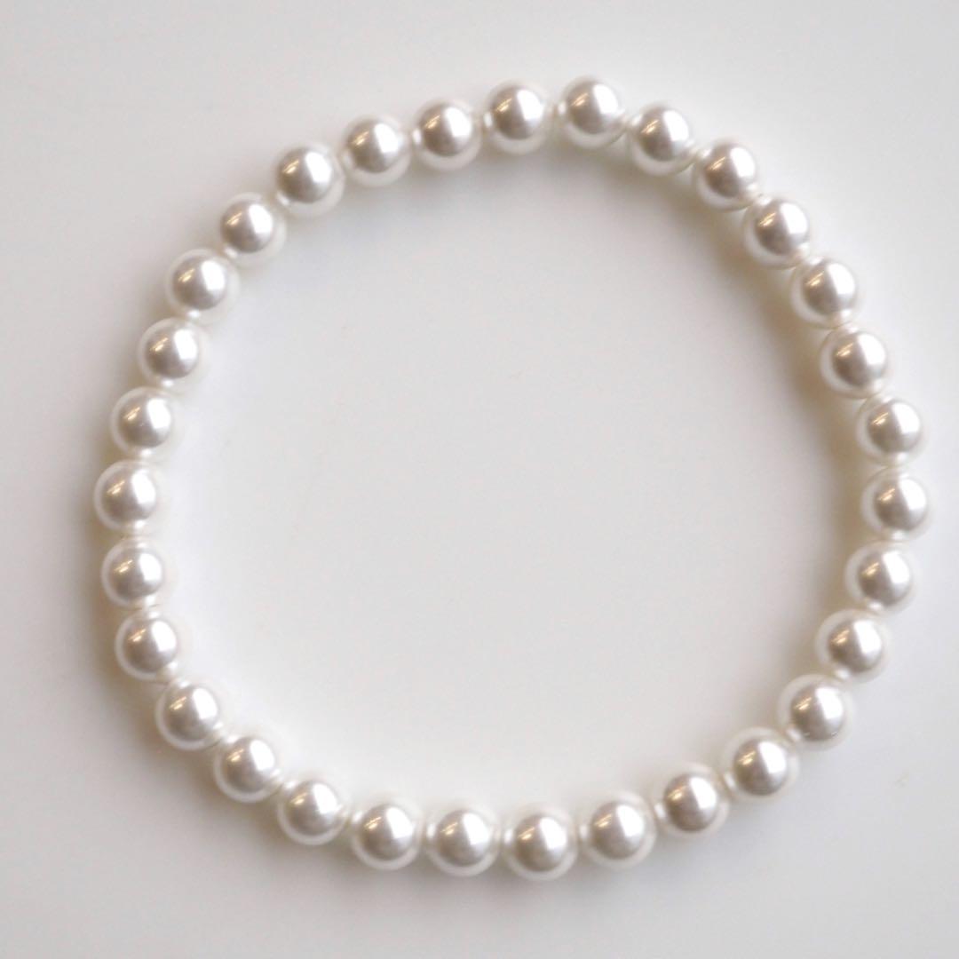 【はくとん( 'ω')ŧ‹\"ŧ‹\"】国産シェルパールのゴムブレスレット