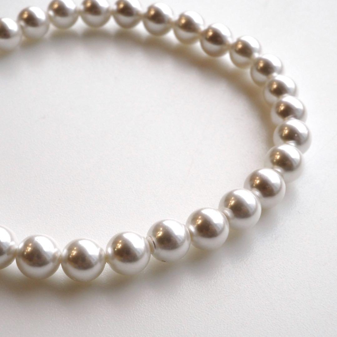 【はくとん( 'ω')ŧ‹\"ŧ‹\"】国産シェルパールのゴムブレスレット