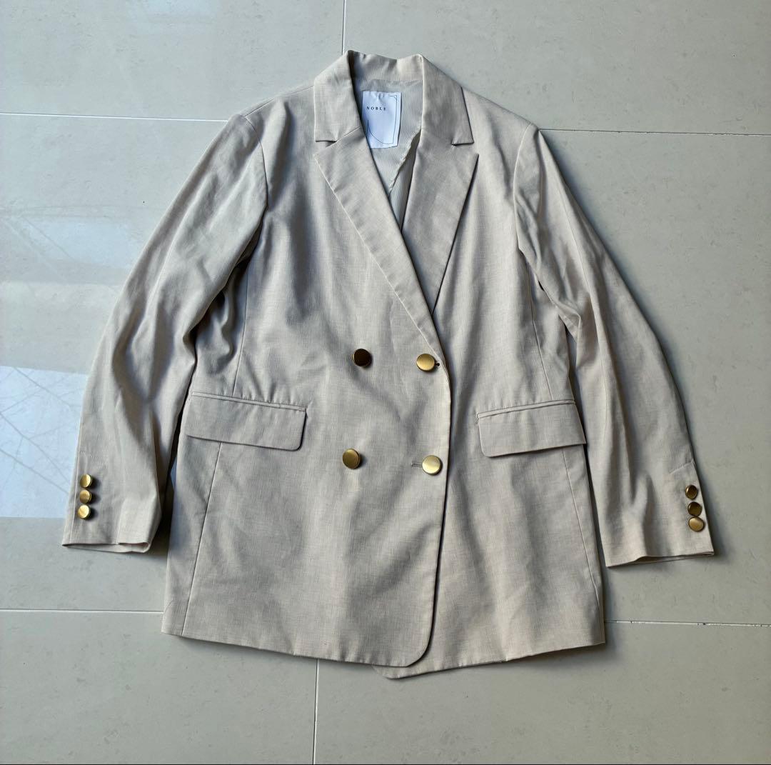極美品　NOBLE 23SS 麻　ダブルブレスト　ジャケット　金ボタン