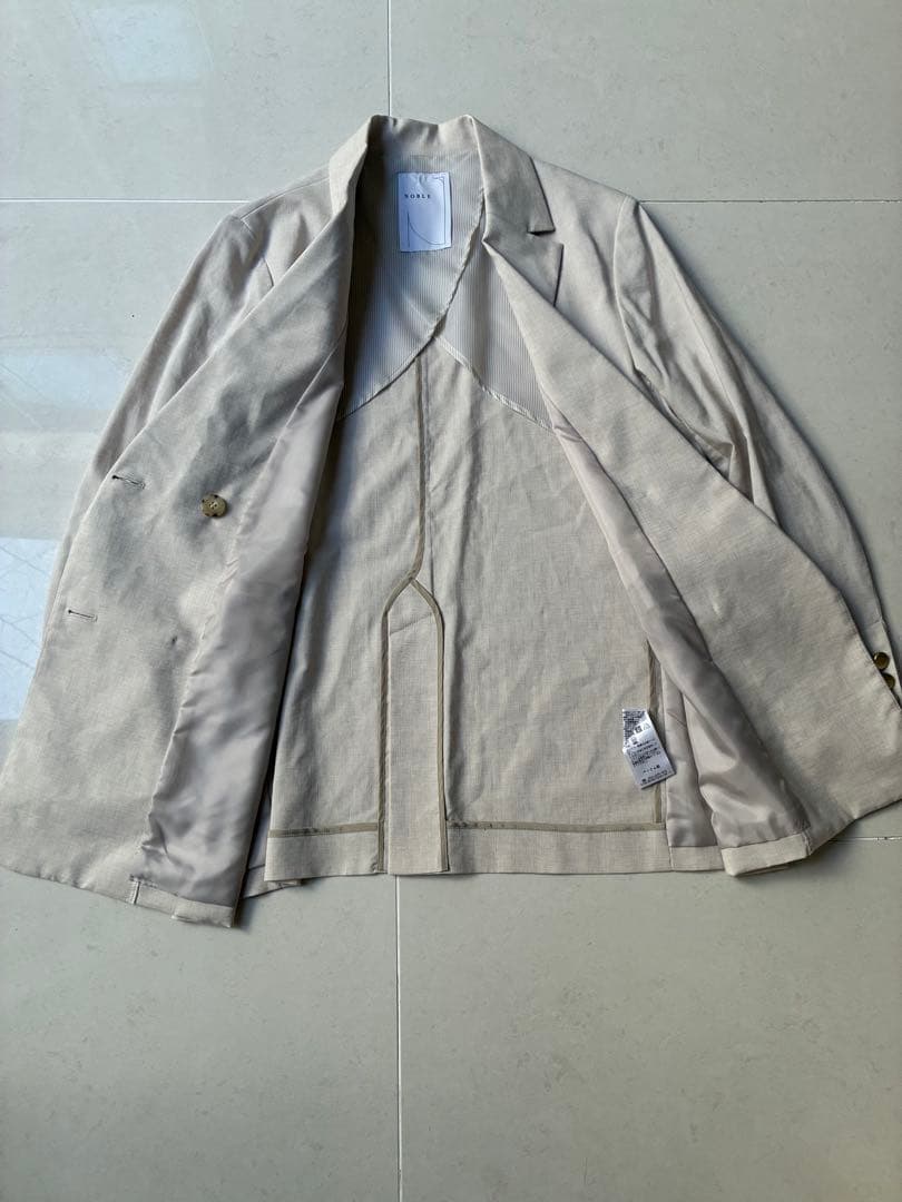 極美品　NOBLE 23SS 麻　ダブルブレスト　ジャケット　金ボタン