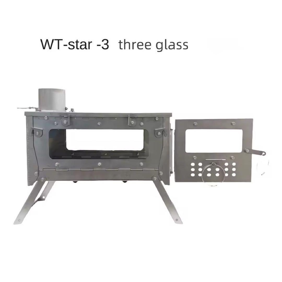WT−Star−Ti 折り畳みチタン薪ストーブ未使用品 3面ガラス