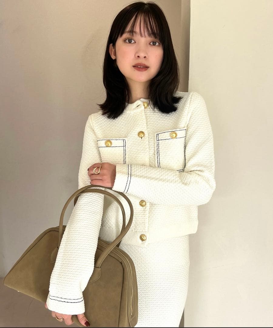 anuans アニュアンスノーカラーニットジャケット S ホワイト