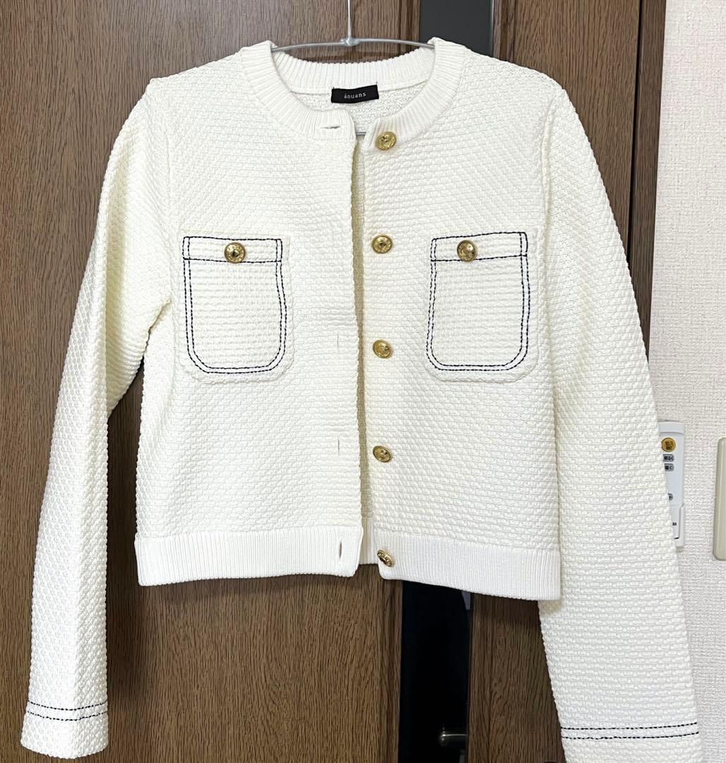 anuans アニュアンスノーカラーニットジャケット S ホワイト