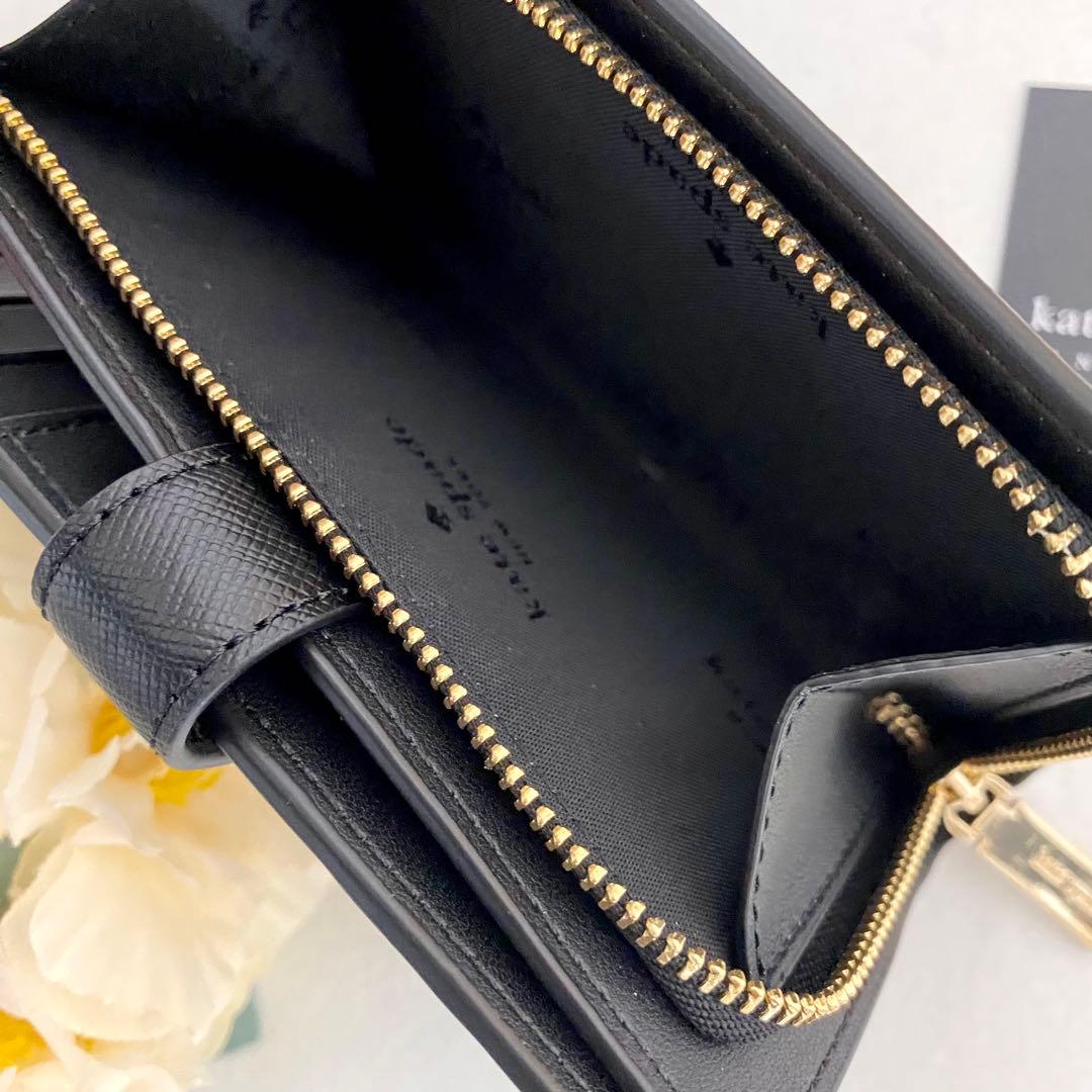 新品　正規品☆kate spade 折り財布　 ブラック　花柄　二つ折り財布