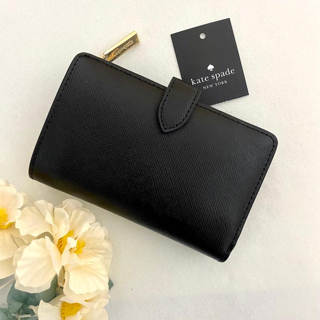 新品　正規品☆kate spade 折り財布　 ブラック　花柄　二つ折り財布