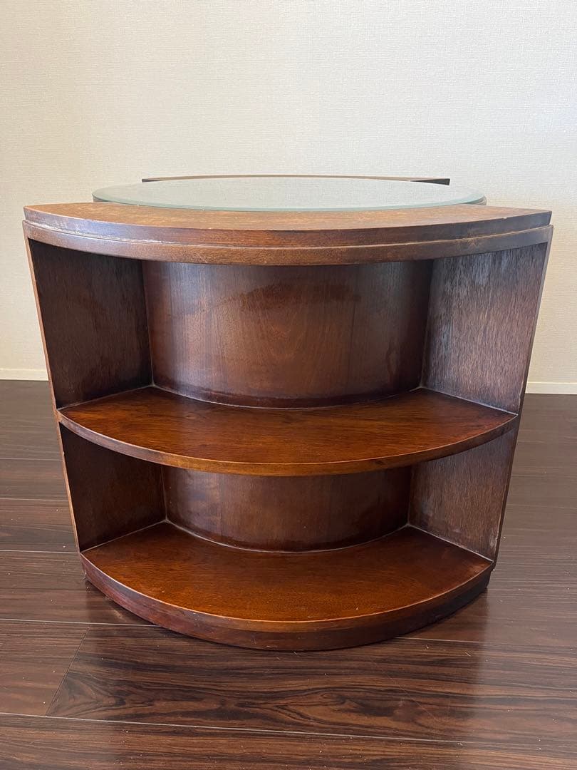 もち太郎　ベトナムにて購入　木製テーブル　アンティーク　　ガラス天板