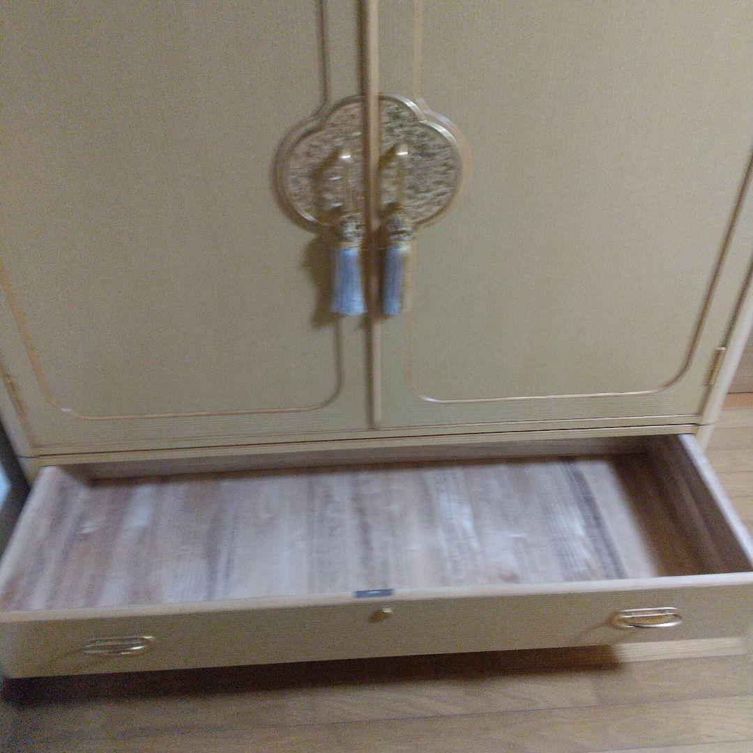 和風桐タンス ベージュ 花柄装飾