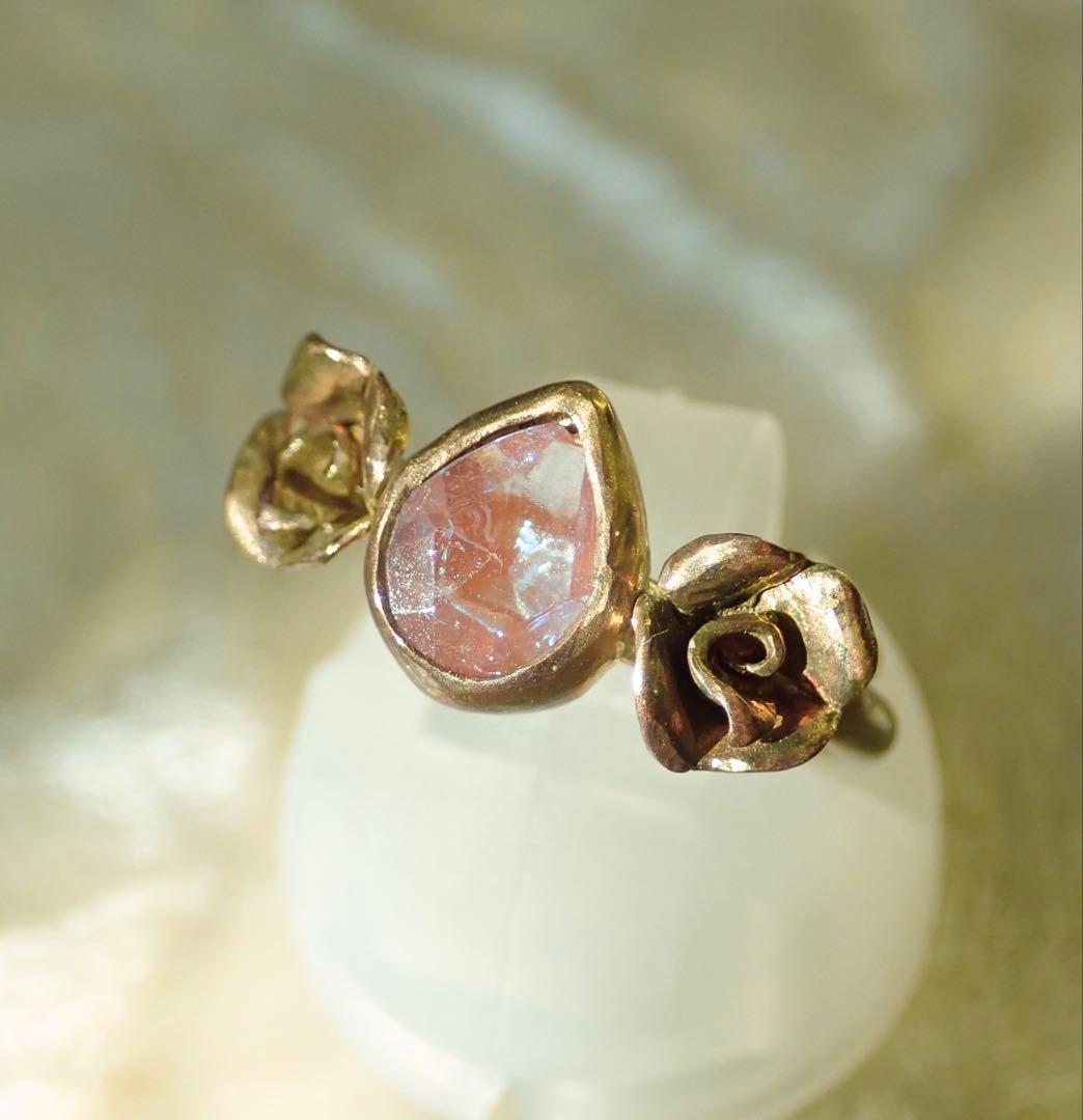 ハンドメイド ローズモチーフ　ピンキーリング