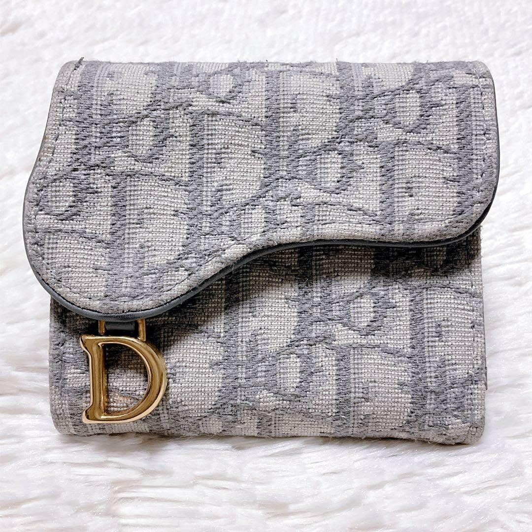 ♡美品♡DIOR 三つ折り財布 サドル オブリーク ジャカード Dロゴ チャーム