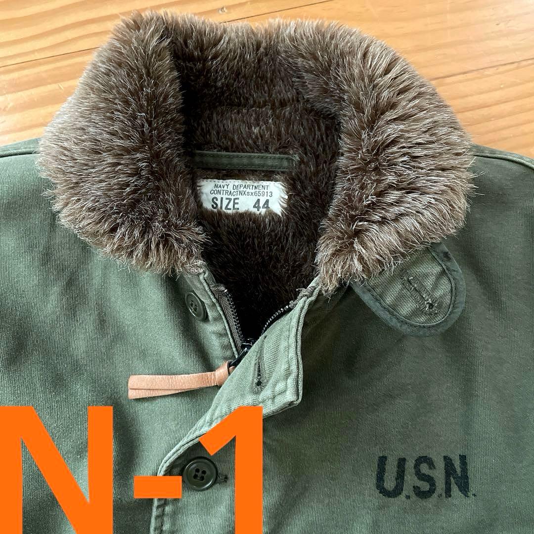【良品】HOUSTON N-1デッキジャケット 44 オリーブ　USN
