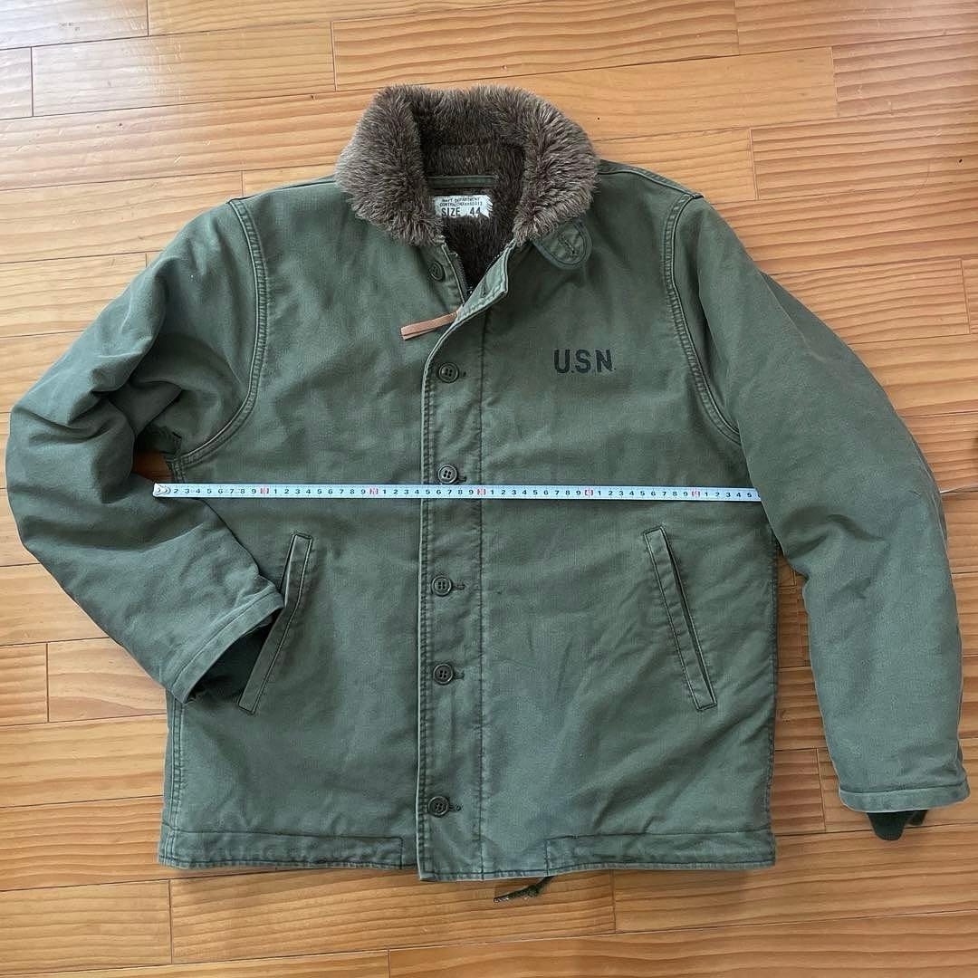【良品】HOUSTON N-1デッキジャケット 44 オリーブ　USN