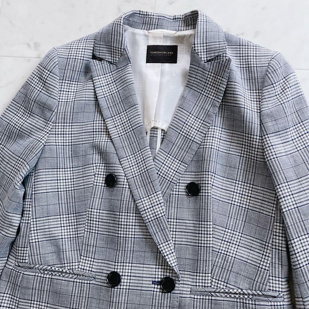 極美品　トゥモローランド　ブルーウィンドウペーン ダブルブレストジャケット
