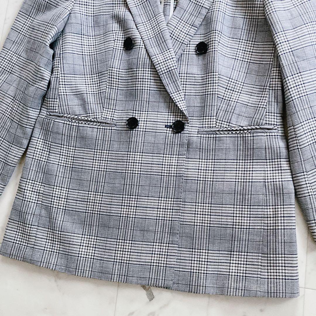 極美品　トゥモローランド　ブルーウィンドウペーン ダブルブレストジャケット