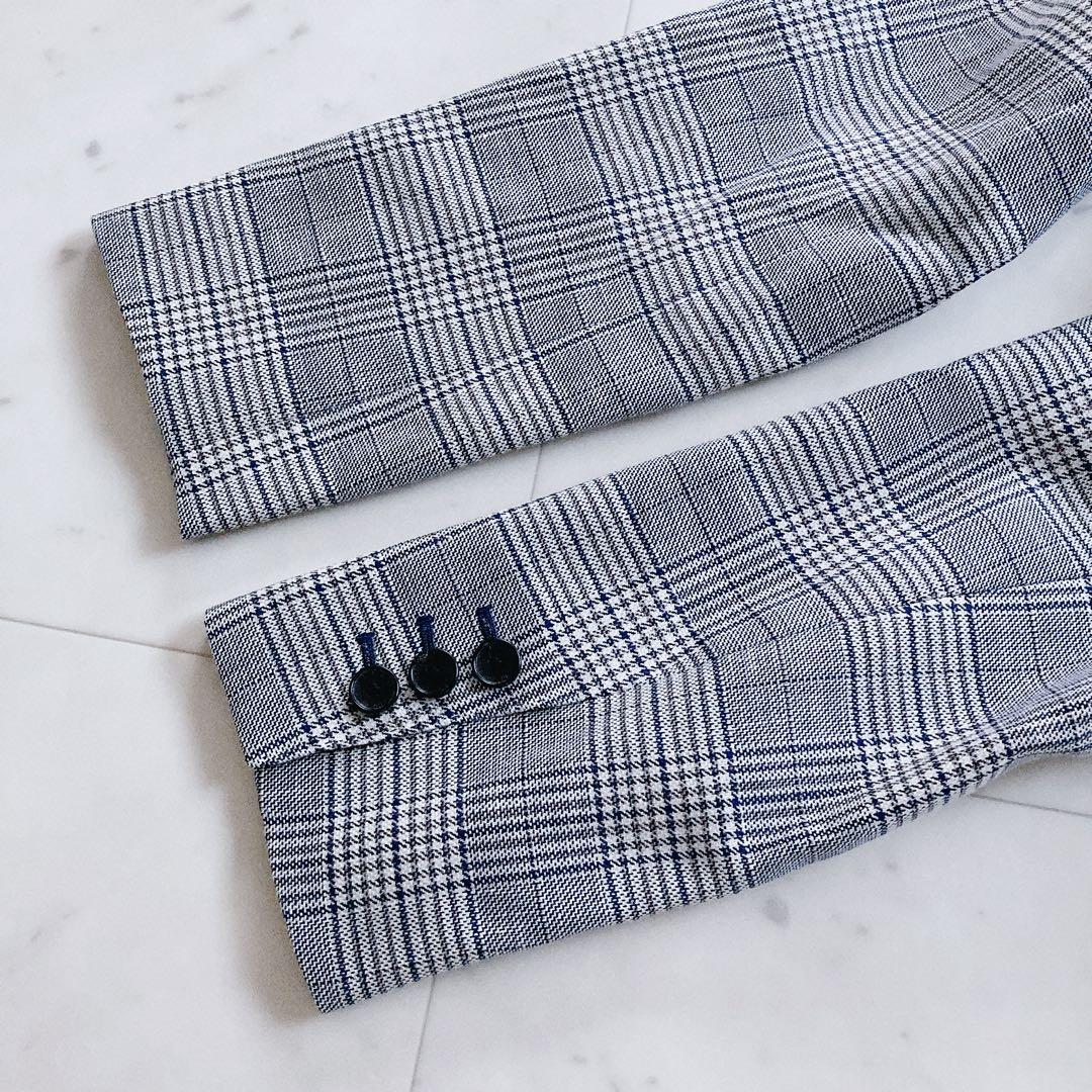 極美品　トゥモローランド　ブルーウィンドウペーン ダブルブレストジャケット