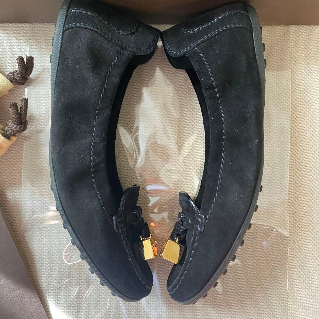 LOUIS VUITTON スエード フラットシューズ ブラック 34 1/2