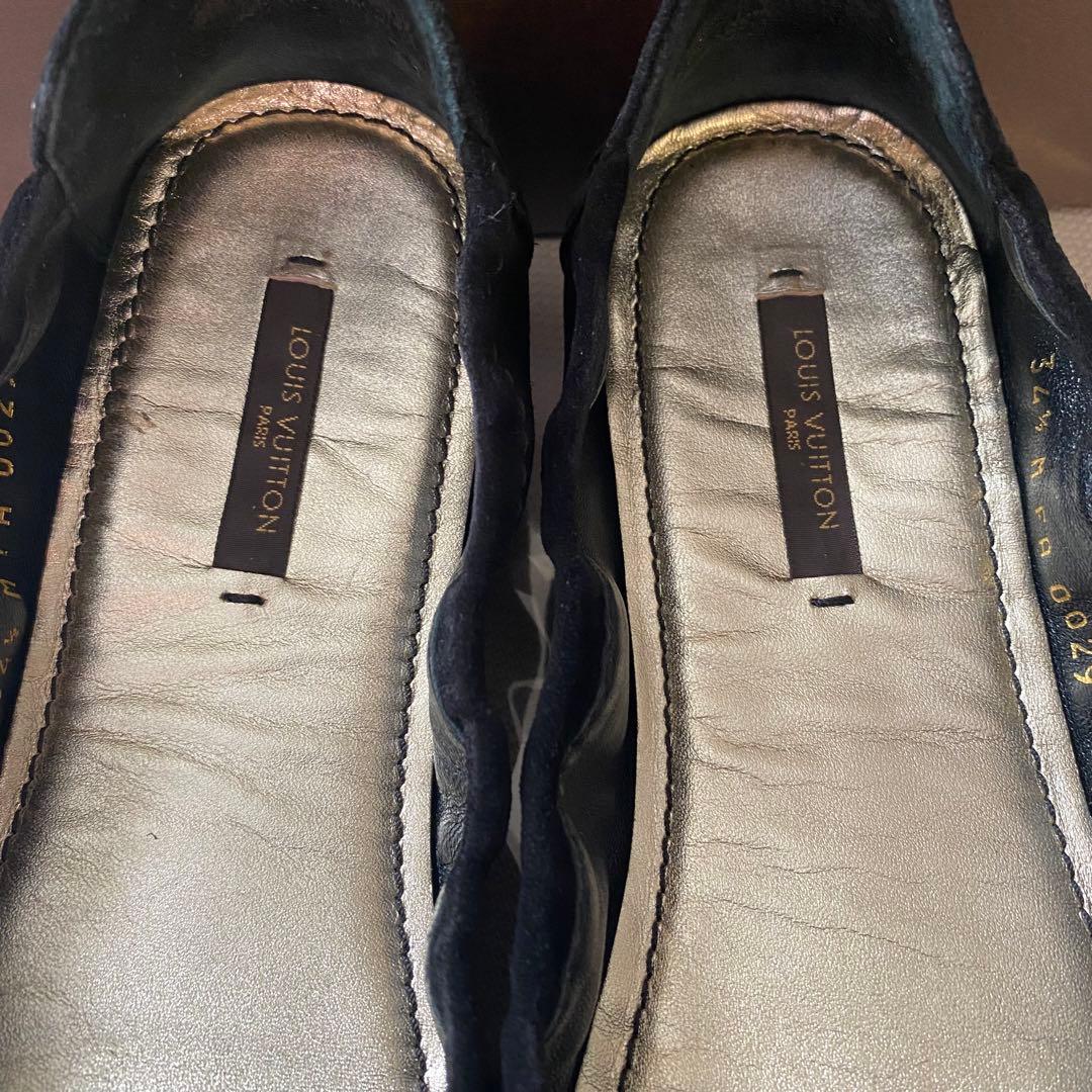LOUIS VUITTON スエード フラットシューズ ブラック 34 1/2