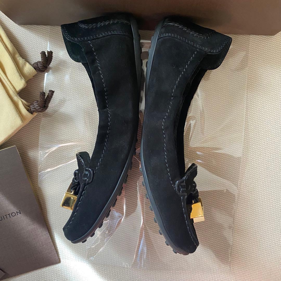 LOUIS VUITTON スエード フラットシューズ ブラック 34 1/2