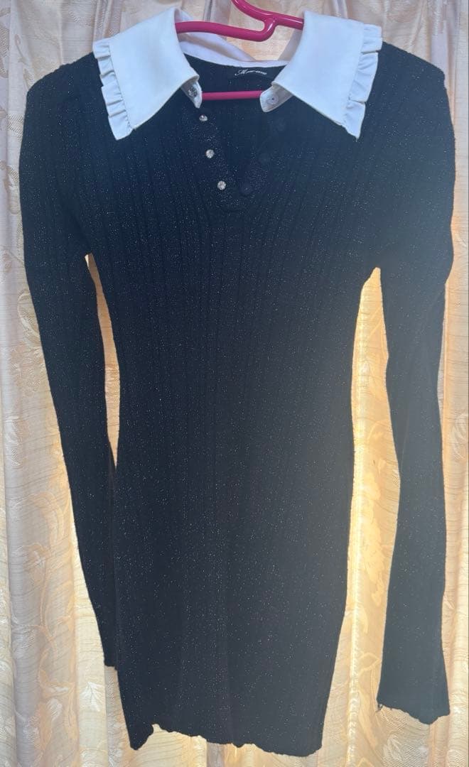 値下げ　エムミーエメ フリルカラーニットミニワンピース