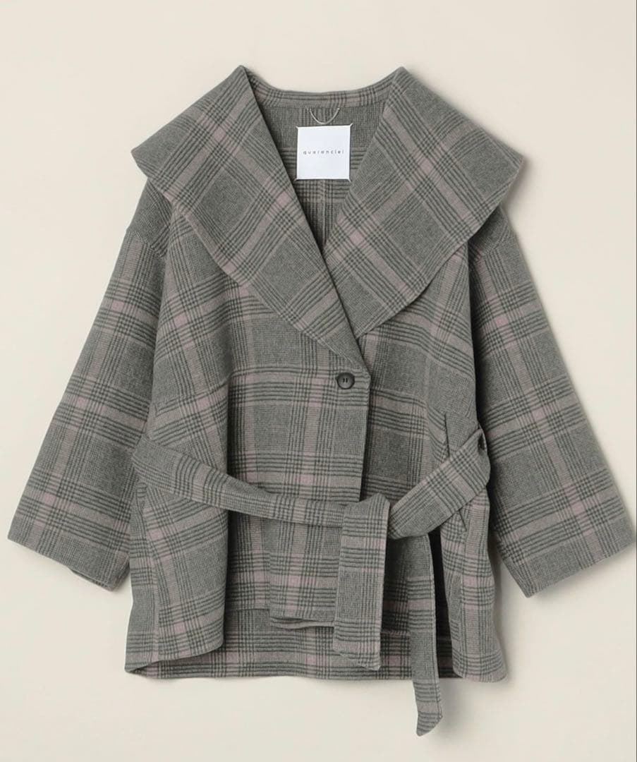 美品 quaranciel カランシエル リバー ケープ コート チェック