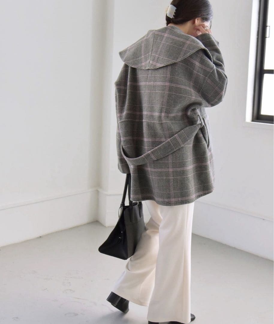 美品 quaranciel カランシエル リバー ケープ コート チェック