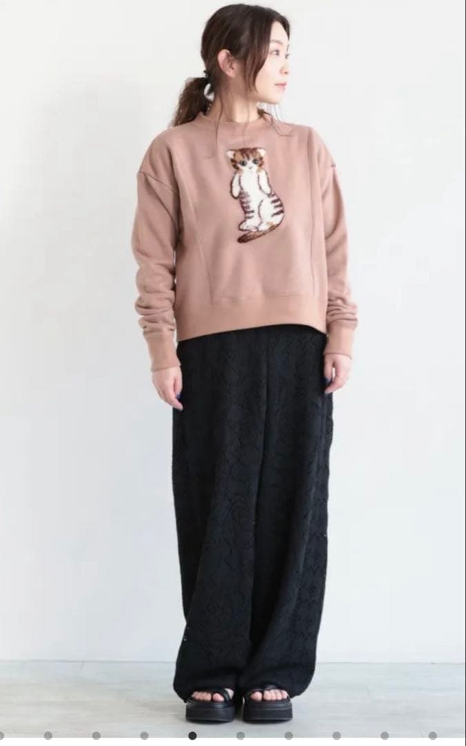 MUVEIL ネコ裏毛プルオーバー　長袖　36 トレーナー　アップリケ