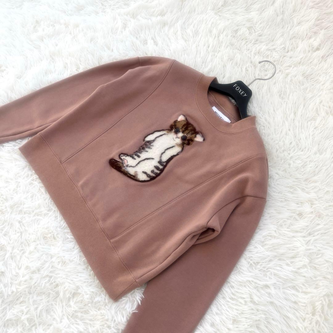 MUVEIL ネコ裏毛プルオーバー　長袖　36 トレーナー　アップリケ