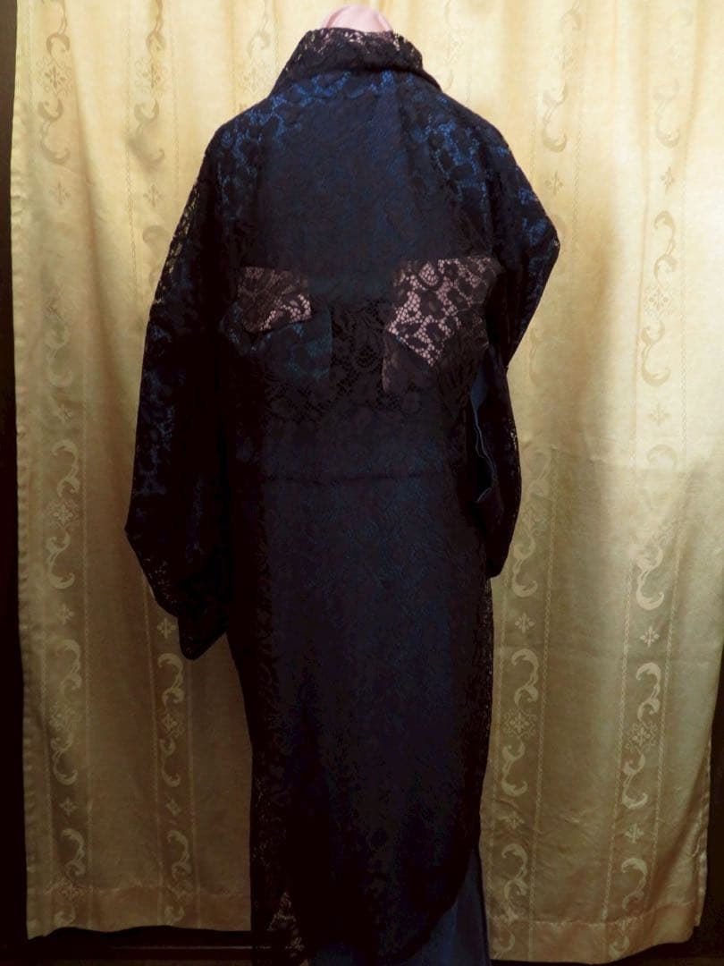 カ*マ様 お値下げしました。日本製レースが美しい黒の長羽織　オートクチュールデザ