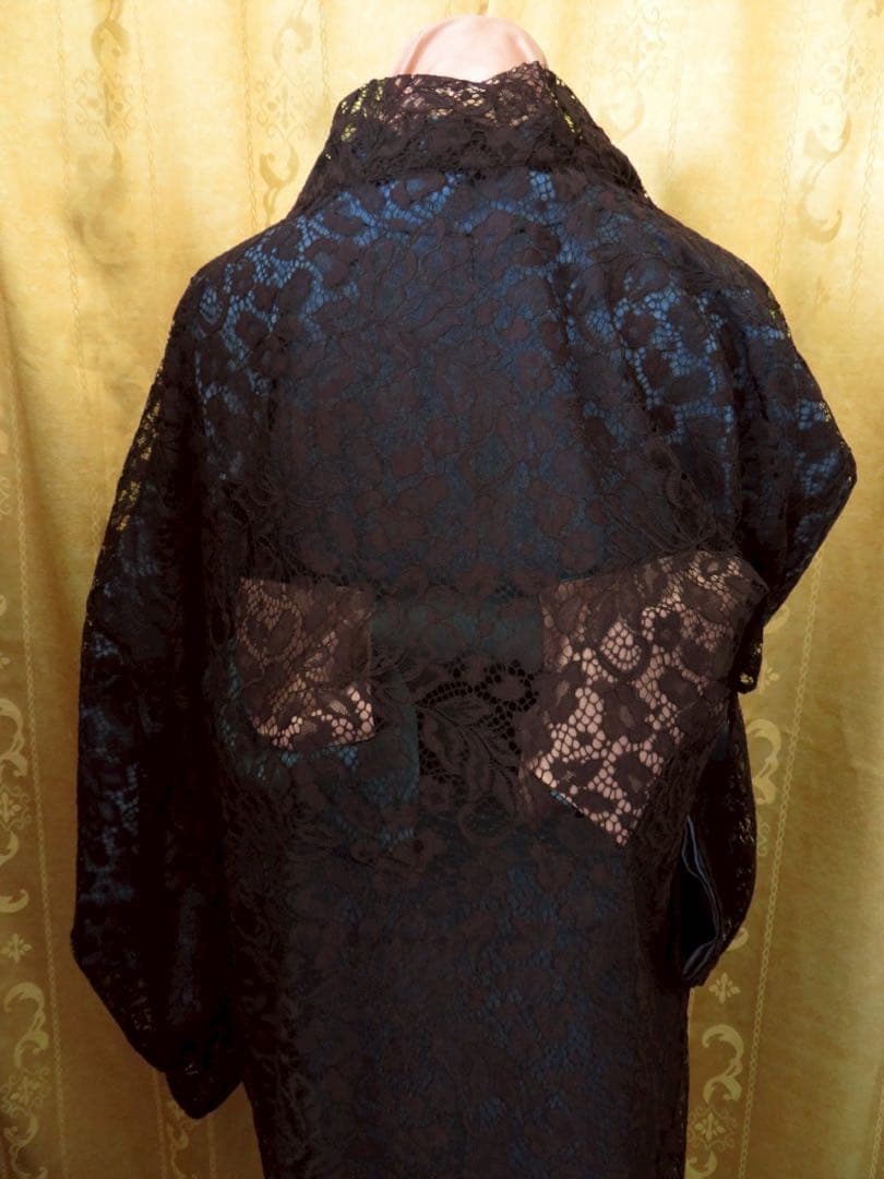 カ*マ様 お値下げしました。日本製レースが美しい黒の長羽織　オートクチュールデザ