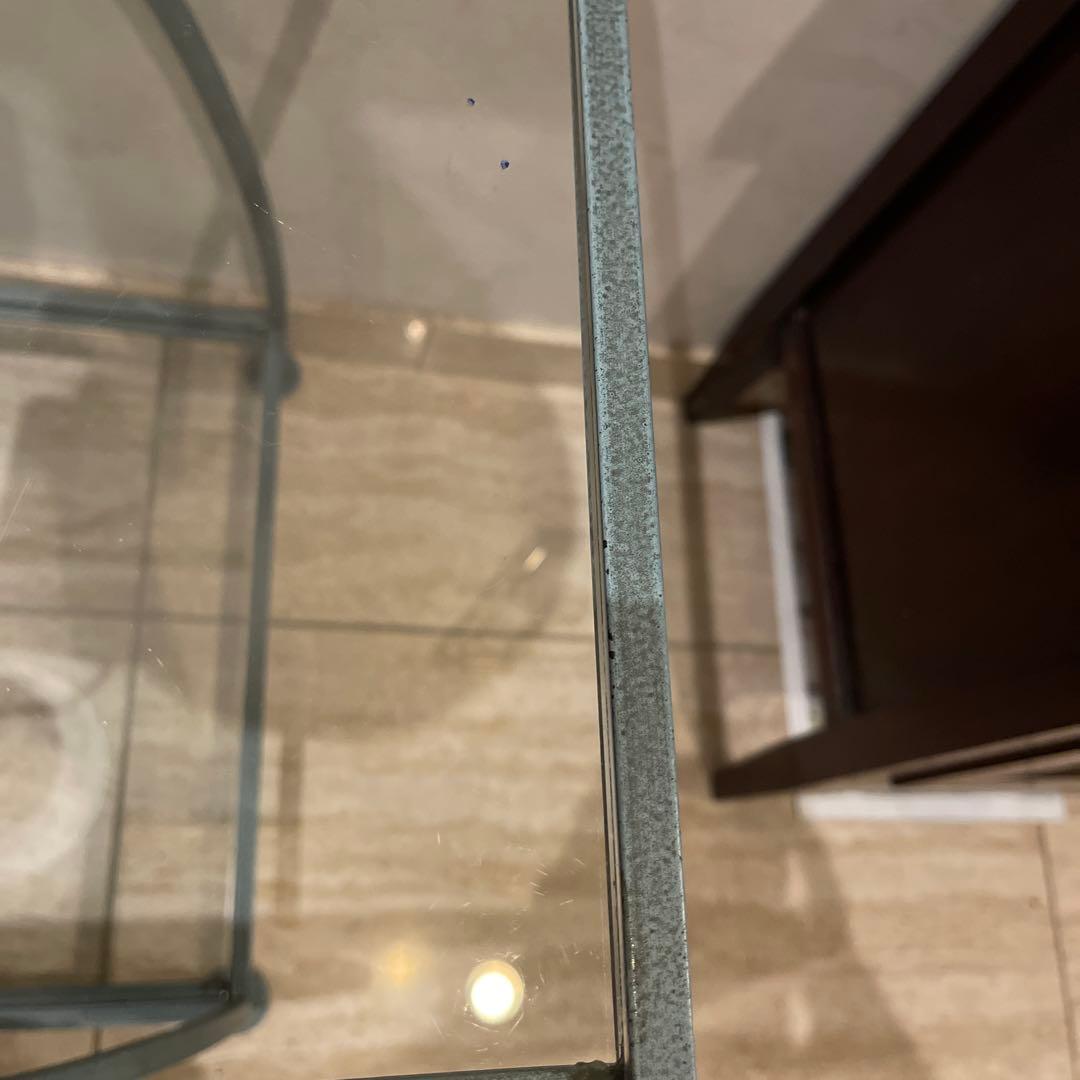 フランス製　アンティークグリーンのアイアンとガラスのサイドテーブル