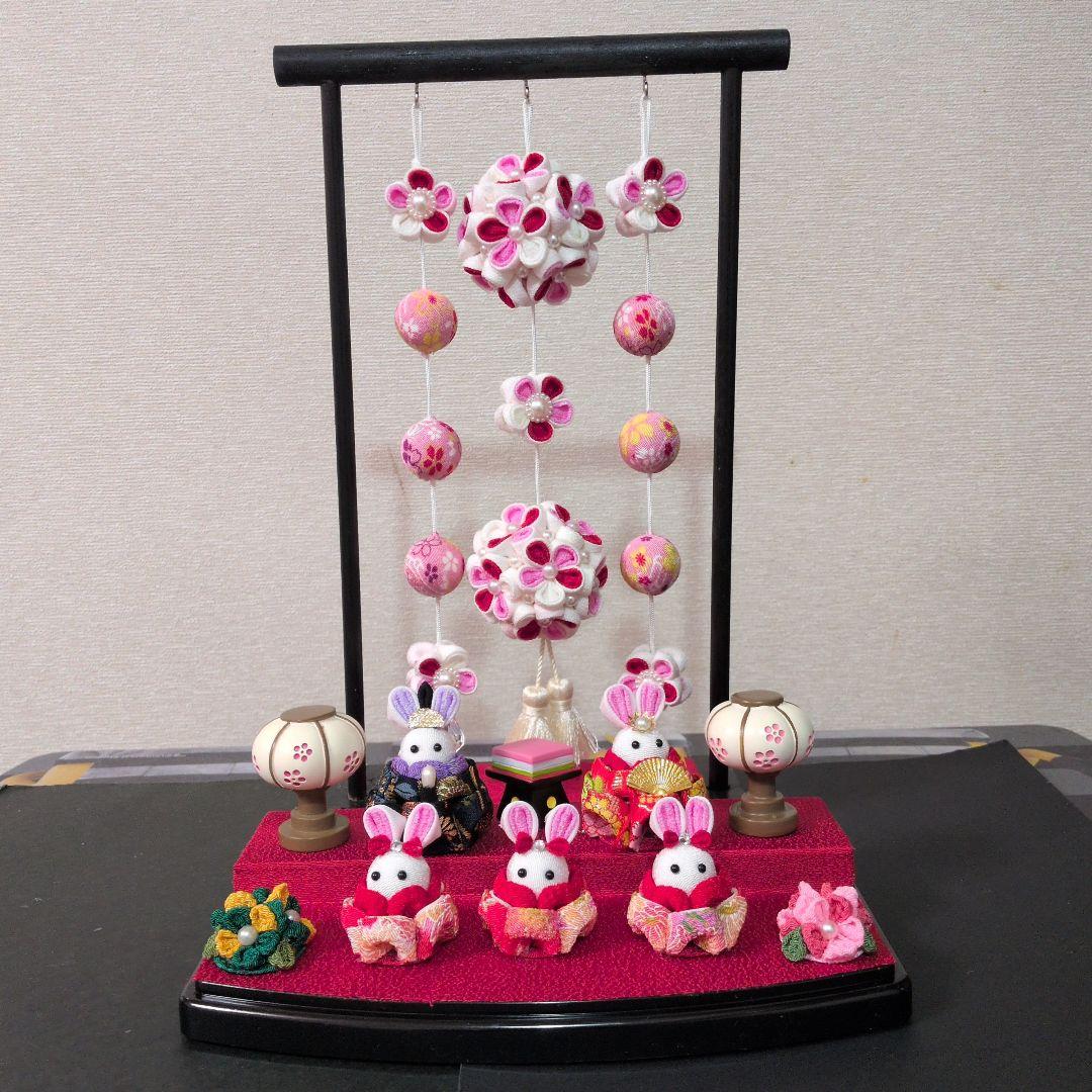 つまみ細工 吊るし飾りと雛飾りセット　 雛壇 　赤