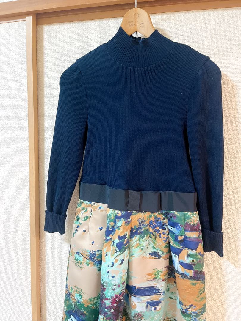 【タグ付き】 M'sGRACY ワンピース　油絵柄　ドッキングワンピース ルネ