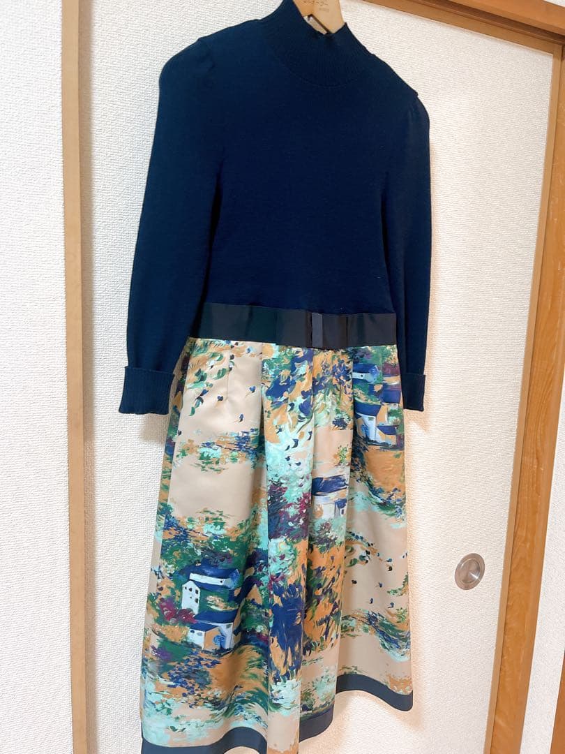 【タグ付き】 M'sGRACY ワンピース　油絵柄　ドッキングワンピース ルネ