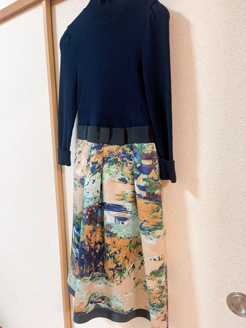 【タグ付き】 M'sGRACY ワンピース　油絵柄　ドッキングワンピース ルネ