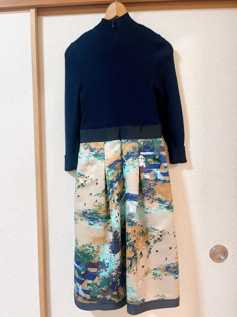 【タグ付き】 M'sGRACY ワンピース　油絵柄　ドッキングワンピース ルネ