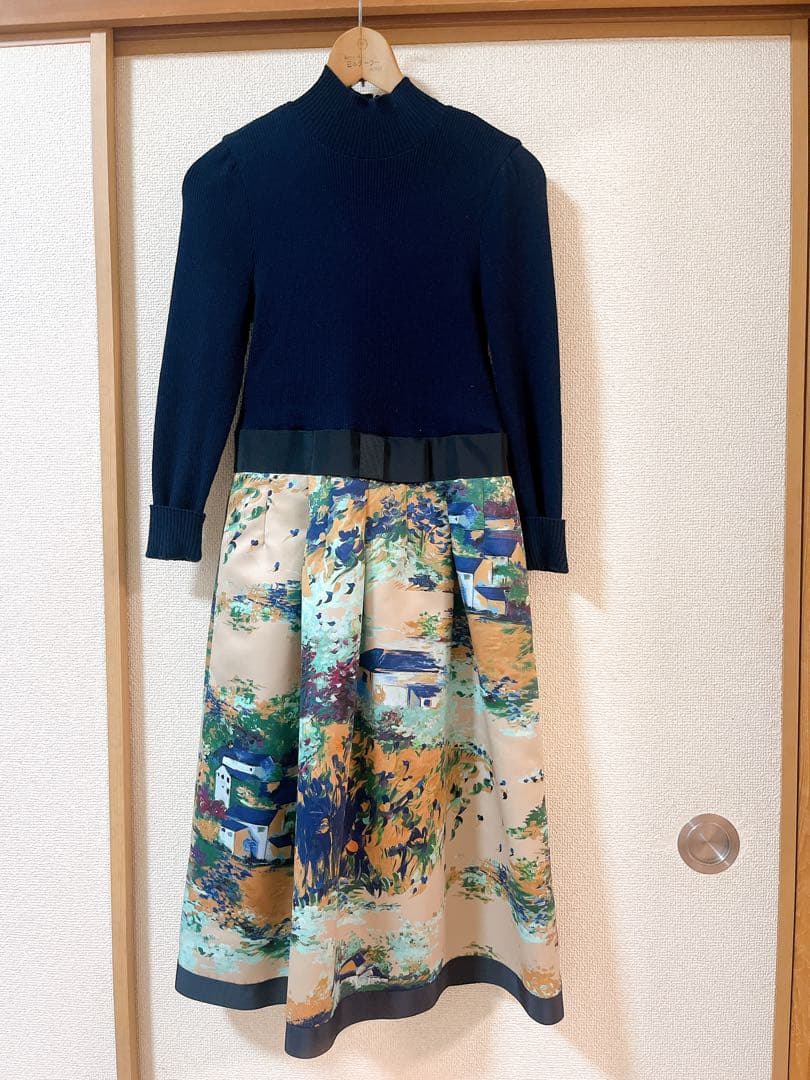 【タグ付き】 M'sGRACY ワンピース　油絵柄　ドッキングワンピース ルネ